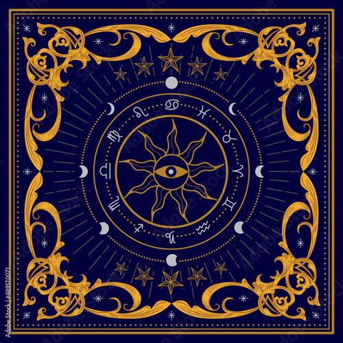 Divine magic occult symbolism occultism vintage frame label vector