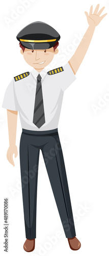 A pilot waving hand in cartoon style