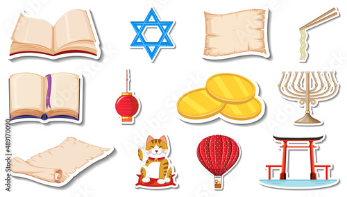 Set of different traditional objects