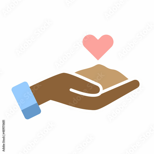palm holding a handful of earth with a sprout vector illustration