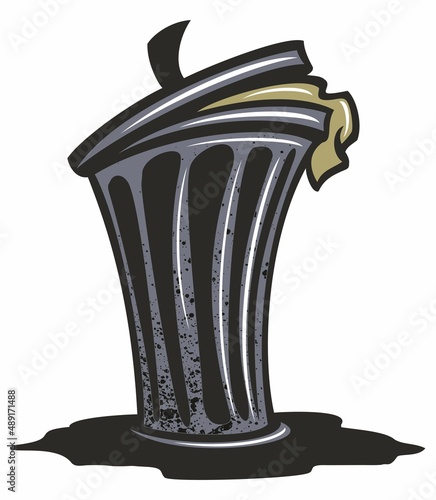 Cartoon style vector trash can garbage, isolated on white background.