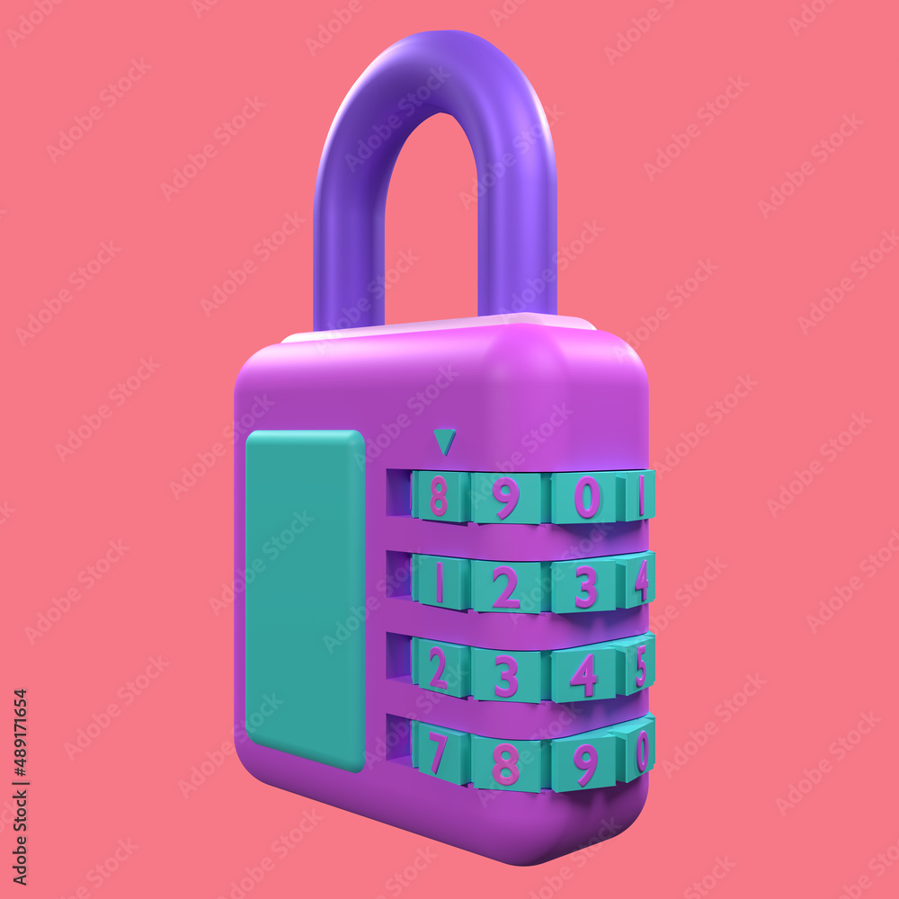 Padlock icon with four combination simple 3d illustration on pink pastel background. Lock with four ring combination. Minimal concept. 3d rendering illustration object. Padlock icon with four combination simple 3d illustration on pink pastel background. Lock with four ring combination. Minimal concept. 3d rendering illustration object.
