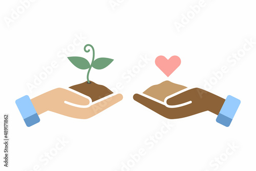 palm holding a handful of earth with a sprout vector illustration