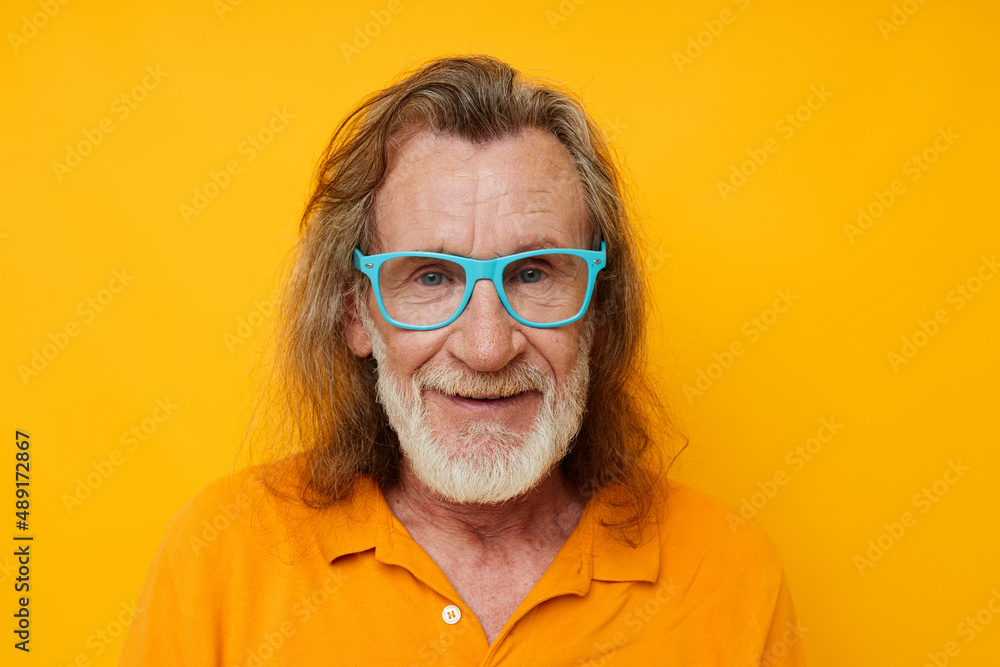 Photo of retired old man gray beard communication on the phone emotions isolated background