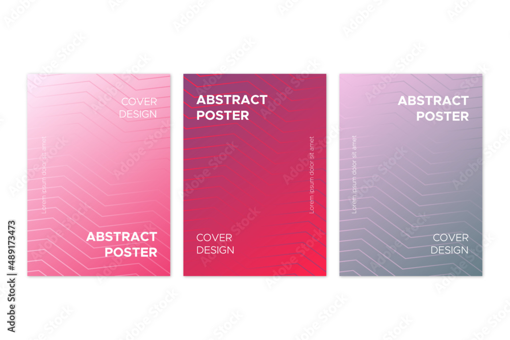 Set of abstract colourful covers. Colorful abstract background with gradient texture for cover design. Pink, red and gray covers.