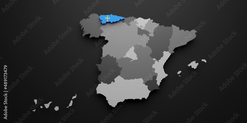 Fototapeta premium 3d Asturias region flag and map