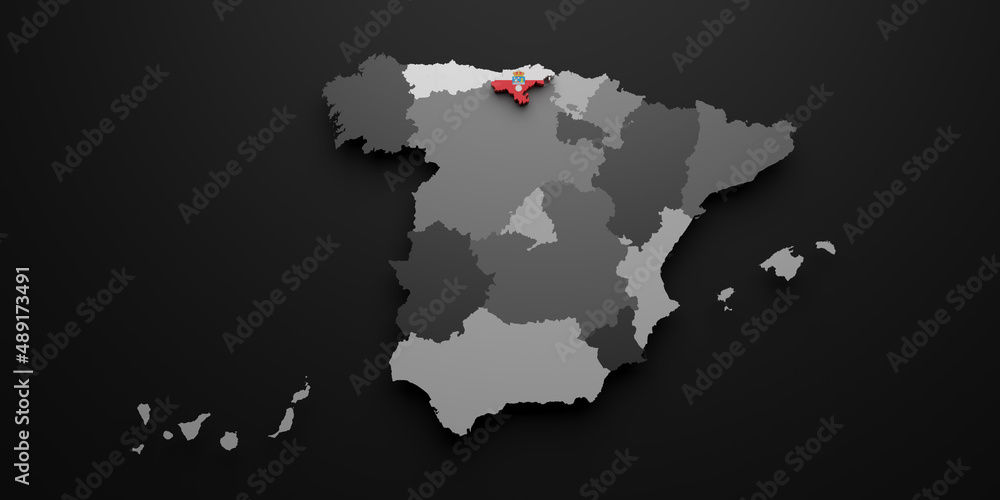 3d Cantabria region flag and map