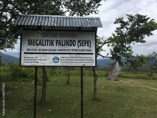 Views in detail of the megalith or 
Megalitik Palindo, Tadulako, Pokekea, Sleeping, Sepe located in Poso Regency, also rice fields and markets. Sulawesi. photo