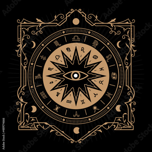 Divine magic art occult symbolism occultism label vintage vector