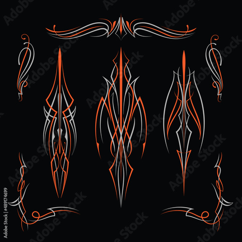 Orange color Pinstriping art old school Motorcycle and car