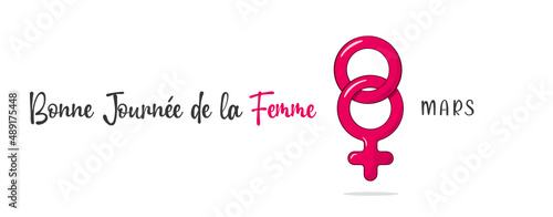 8 mars, Bonne Journée de la Femme. French text. Happy Women's Day. Isolated. Vector