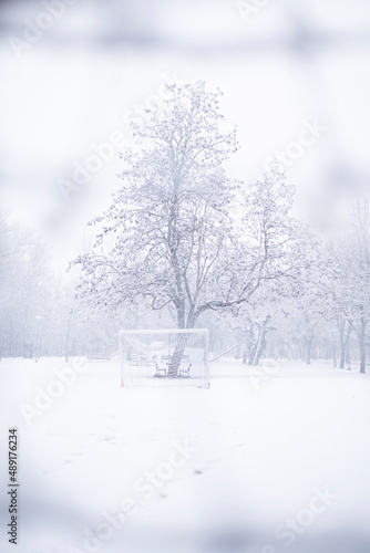 soccer field under the snow 