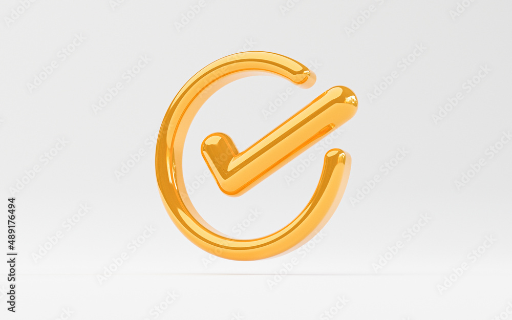 Golden correct tick mark sign of the best quality assurance with golden five stars for guarantee product and ISO service concept by 3d render. Golden correct tick mark sign of the best quality assurance with golden five stars for guarantee product and ISO service concept by 3d render.