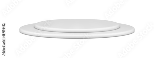 Realistic white two layer circle stage podium exhibition display isometric 3d template vector