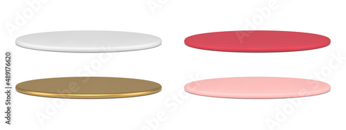 Collection realistic slim cylinder metallic glossy round stage podium 3d template vector