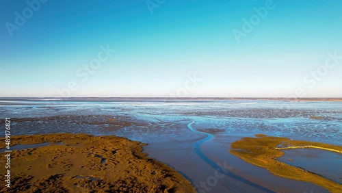 Wetland At The Coast Of Archachon Bay In Gujan Mestras, Gironde, France. wide aerial photo