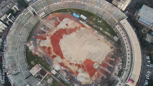 Aerial Over Empty Run Down Bangabandhu National Stadium Construction In Dhaka, Bangladesh 4k photo