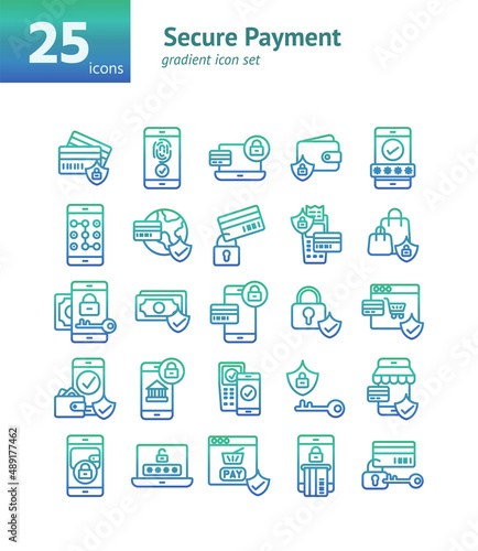 Secure Payment gradient icon set. Vector and Illustration.