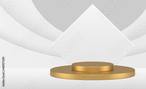 Realistic multilevel circle stage polygon angled decor for performance show marketing presentation