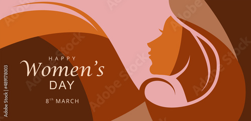 Happy international women's day banner with woman silhouette. Vector