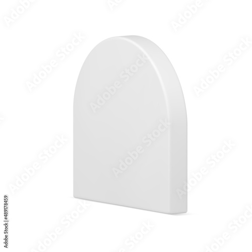 Realistic white elegant diagonally placed semi circle arch vertical wall podium pedestal vector
