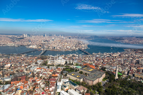 Canvas Print Wide angle aerial view of Istanbul Cityscape - Shot from European side of Istanb