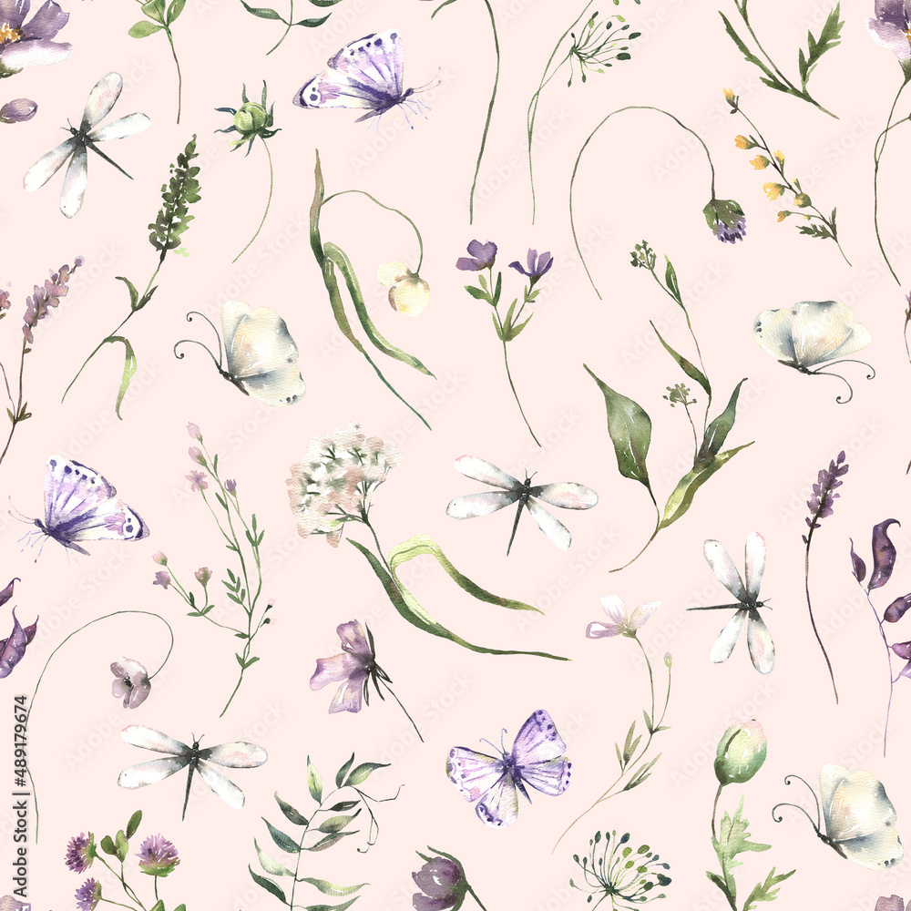 Seamless pattern with hand painted watercolor flowers. Cute design for Summer textile design, scrapbook paper, decorations. Floral seamless pattern. High quality illustration Seamless pattern with hand painted watercolor flowers. Cute design for Summer textile design, scrapbook paper, decorations. Floral seamless pattern. High quality illustration