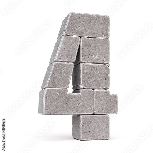 Stone font, letters made of stone blocks 3d rendering, number 4