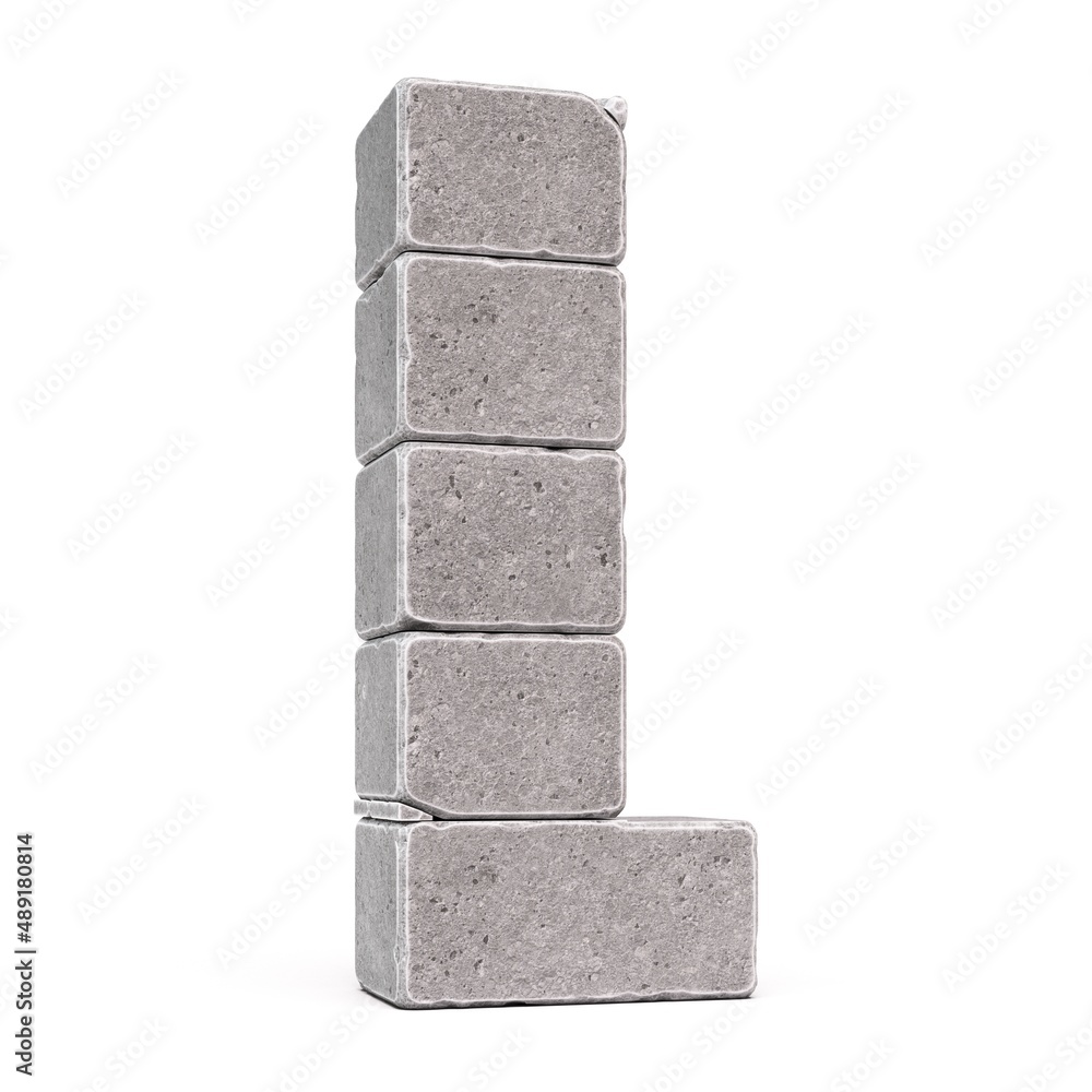 Stone font, letters made of stone blocks 3d rendering, letter L Stone font, letters made of stone blocks 3d rendering, letter L