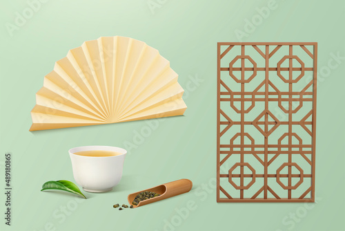 3d Asian tea ceremony object set