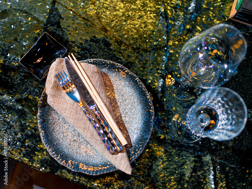 Decorated catering banquet table with different food appetizers assortment on a party photo