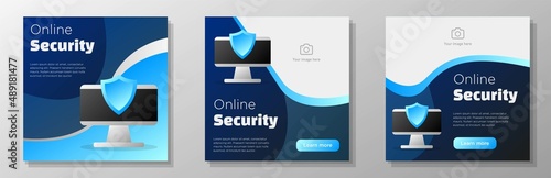 Online security social media post, banner set, data protection advertisement concept, malware, fraud safety marketing square ad, abstract print, isolated on background