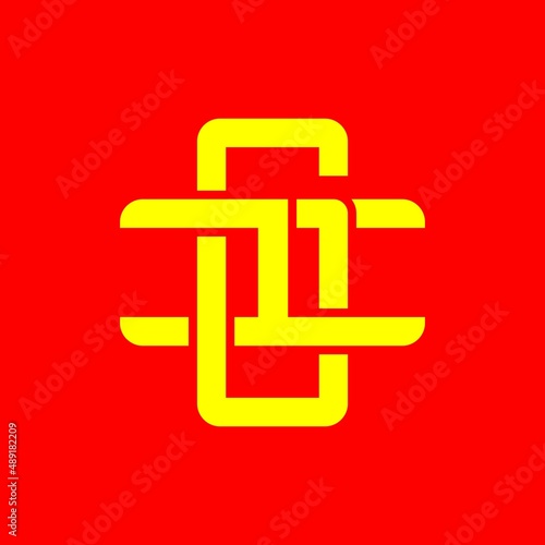 IG, GI, monogram logo overlapping, golden yellow color on a red background.	