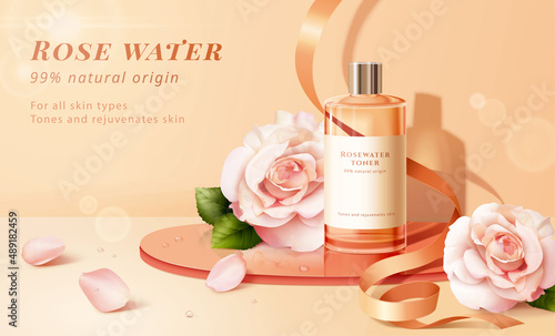 Romantic rosewater toner ad photo