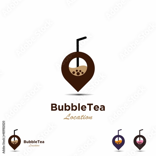 bubble tea location logo design on isolated background, pearl bubble tea icon template
