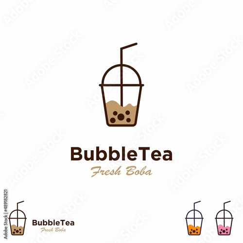 bubble tea logo design on isolated background, pearl bubble tea icon template
