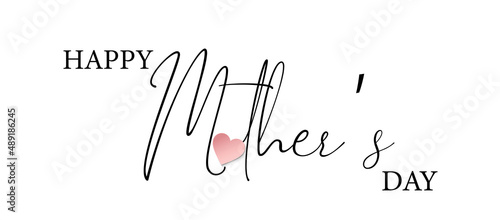 Happy Mother's day text with realistic pink paper heart on white background. Elegant 3d poster. Vector illustration for banner, cover, sale.
