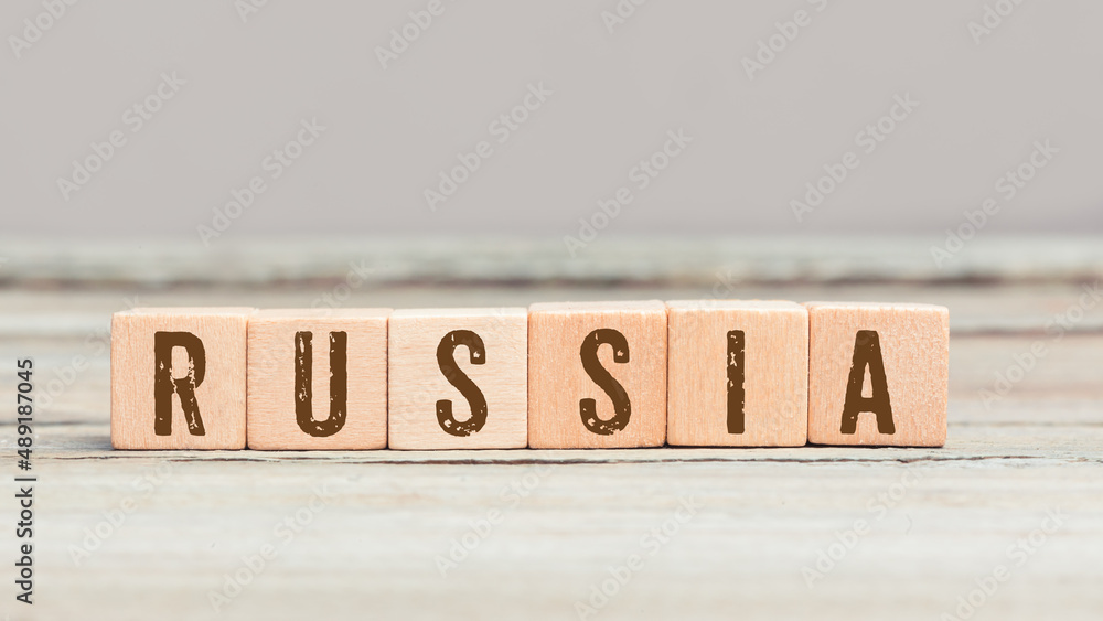 Word Russia on wood cubes Word Russia on wood cubes