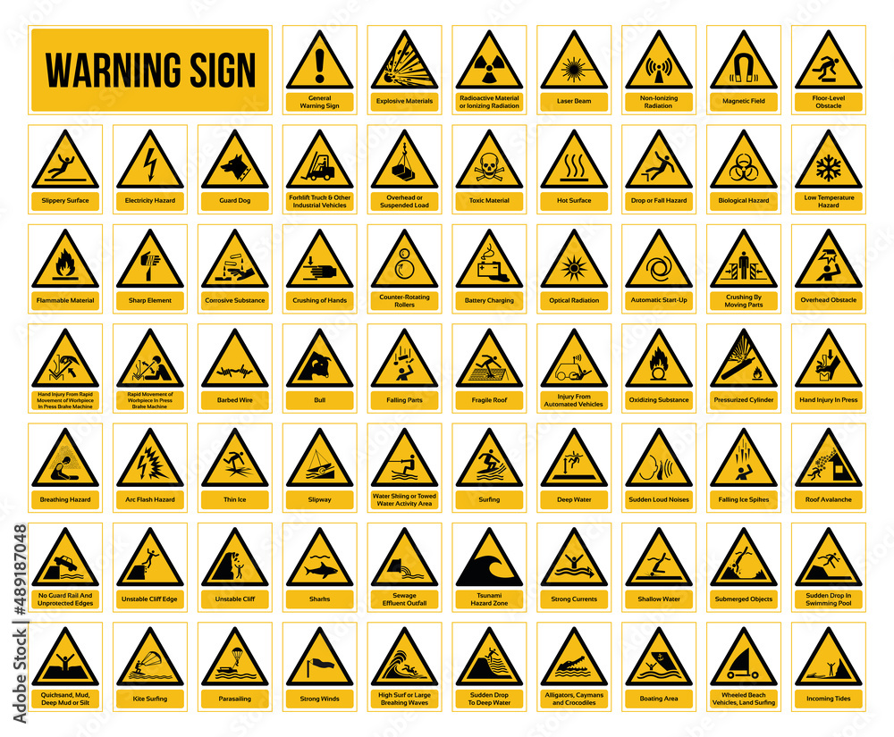 Set of Warning Signs. ISO 7010 Sign. Signs of Danger And Alerts. Caution Signs. Set of Warning Signs. ISO 7010 Sign. Signs of Danger And Alerts. Caution Signs.