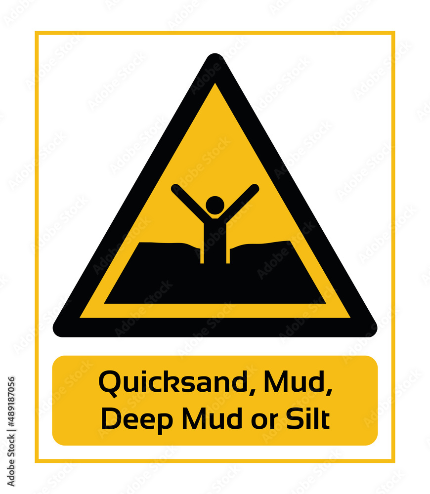 Quicksand, Mud, Deep Mud or Silt. Warning Signs. ISO 7010 Sign. Signs