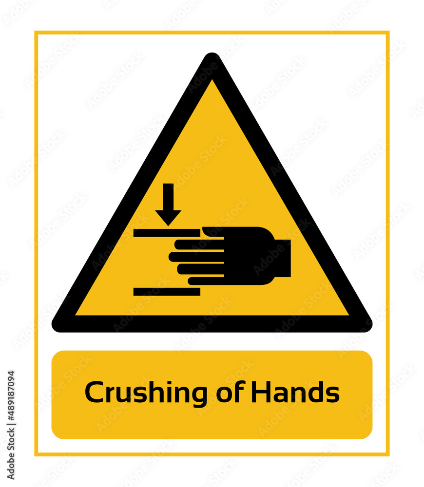 Crushing of Hands. Warning Signs. ISO 7010 Sign. Signs of Danger And