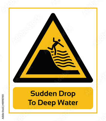 Sudden Drop To Deep Water. Warning Signs. ISO 7010 Sign. Signs of Danger And Alerts. Caution Signs.