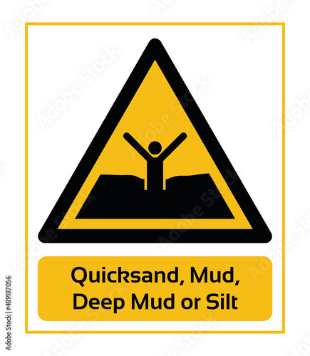 Quicksand, Mud, Deep Mud or Silt. Warning Signs. ISO 7010 Sign. Signs of Danger And Alerts.