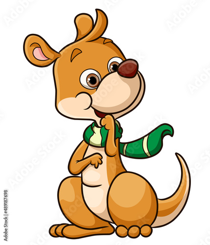 The cute kangaroo sitting and wearing the scarf