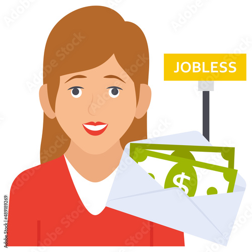 Jobless girl getting Money in mail Concept, citizens income Vector Icon Design, Economic Assistance Symbol, Unemployment Benefits Sign, Unconditional Income stock illustration