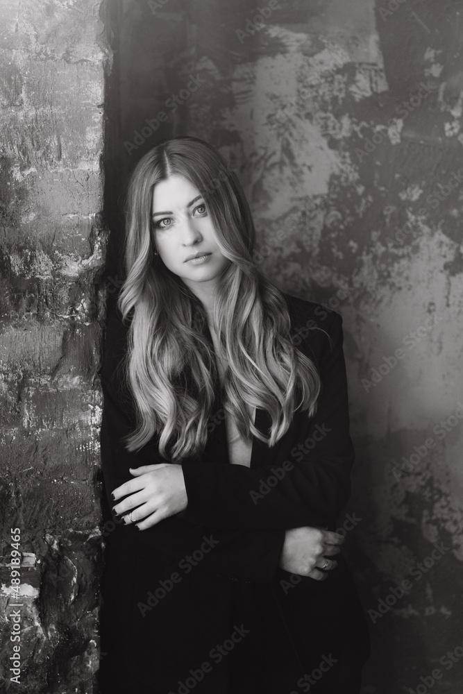 Beautiful girl, blonde, in a black suit, office style, work clothes, no war, Ukraine Beautiful girl, blonde, in a black suit, office style, work clothes, no war, Ukraine