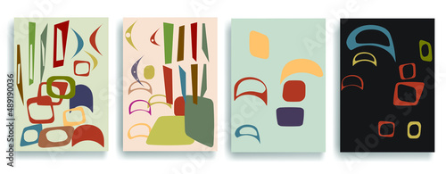 Vintage poster with mid century modern design elements . Wall art , home deco . Vector abstract shape.
