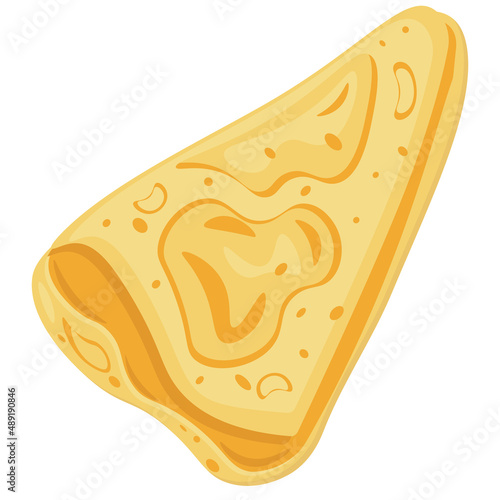 Pancake rolled up in a triangle. Vector illustration on the theme of homemade baking.