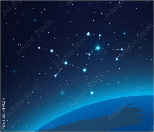 Constellation Sagittarius with planet in deep space 