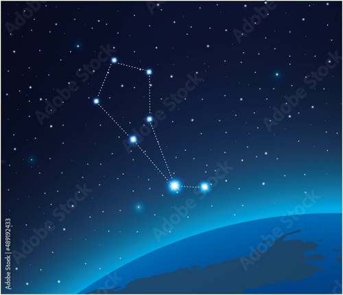 Constellation Bootes with planet in deep space 